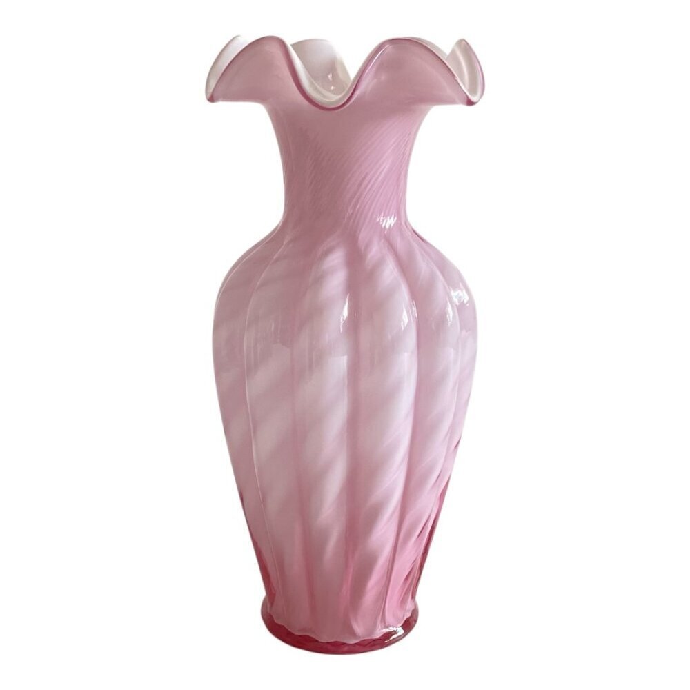 Fenton Art Glass 11" Spiral Rose Swirl Vase Vintage​​​​